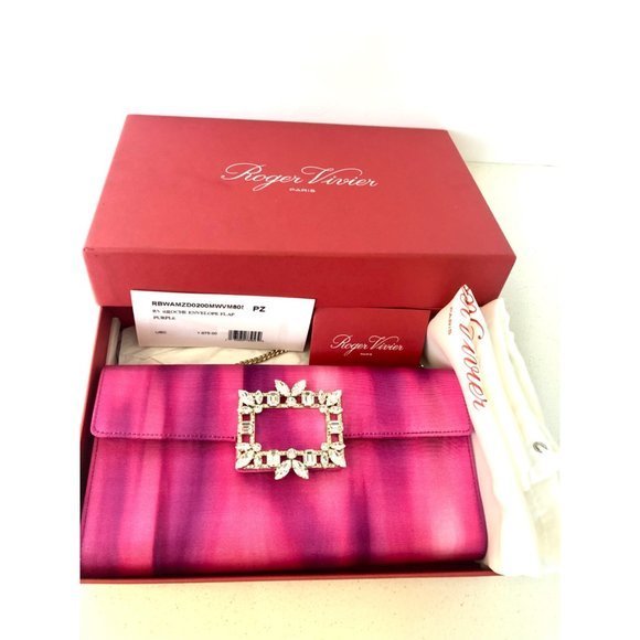 NWB ROGER VIVIER BROCHE ENVELOPE BOUGENVILLE FLAP PURPLE  SATIN CLUTCH - Picture 15 of 15